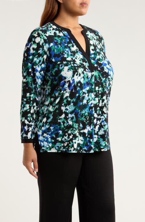 Ak Anne Klein Split Neck Tunic In Multi