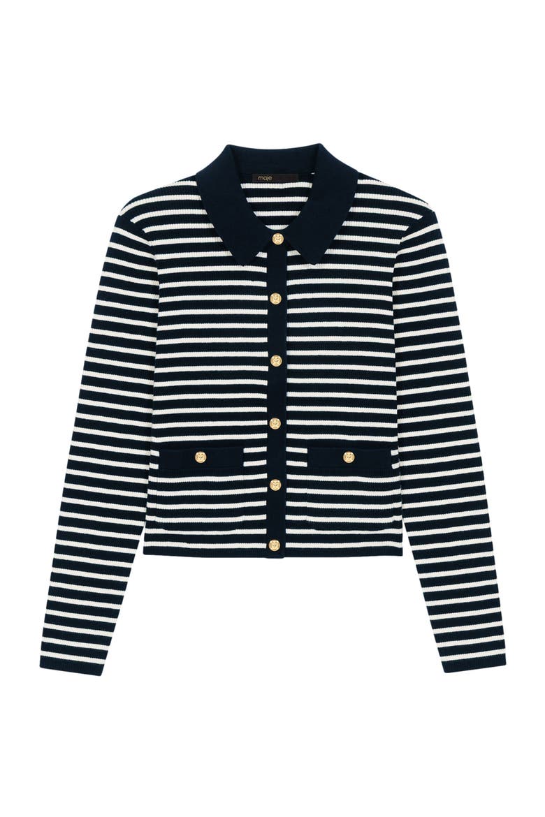 Striped polo cardigan, Alternate, color, Navy