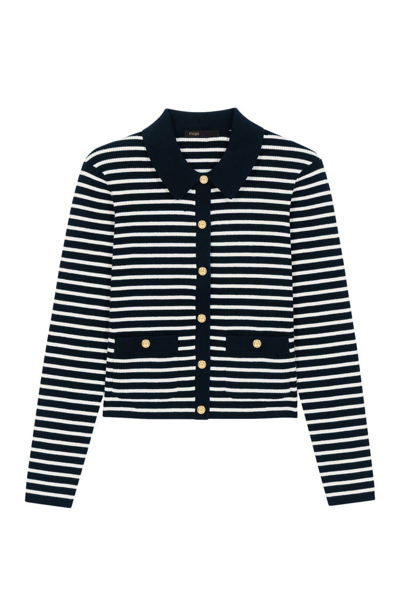 maje Striped polo cardigan, Alternate, color, Navy