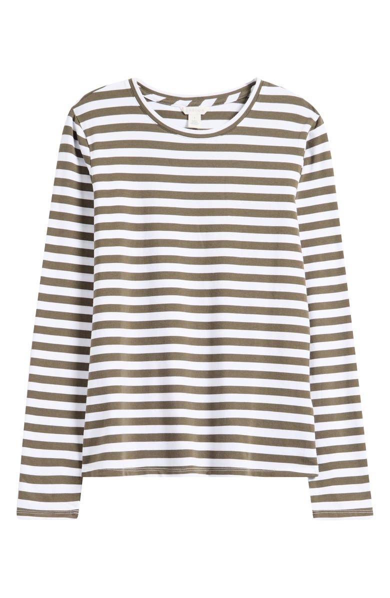 Caslon<sup>®</sup> Crewneck Long Sleeve T-Shirt, Alternate, color, Olive Sarma-White Charm Stripe