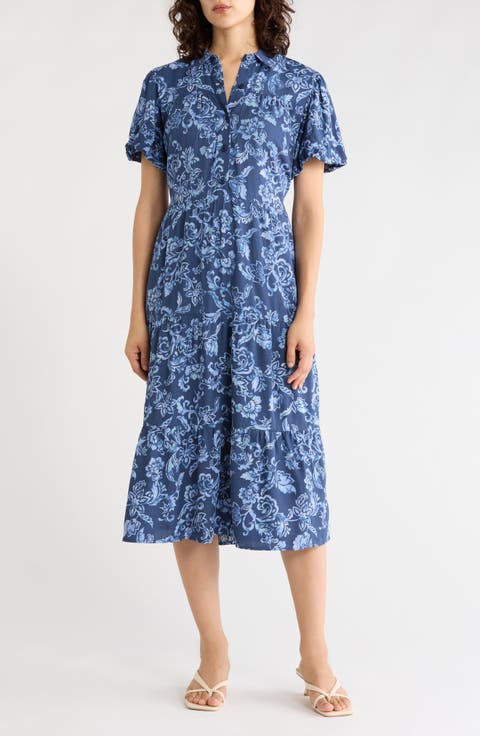 Puff Sleeve Tiered Shirtdress