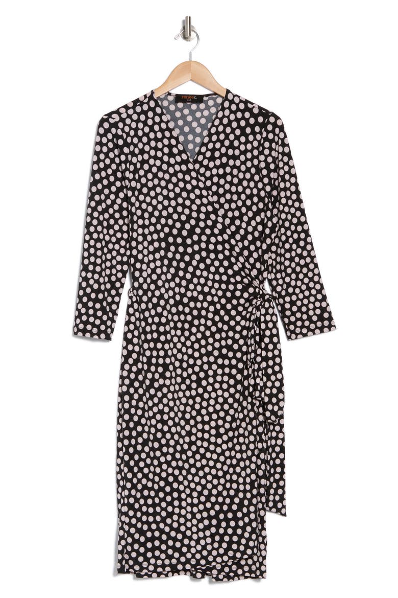 Polka Dot Long Sleeve Wrap Dress, Alternate, color, BLACK/ BLUSH