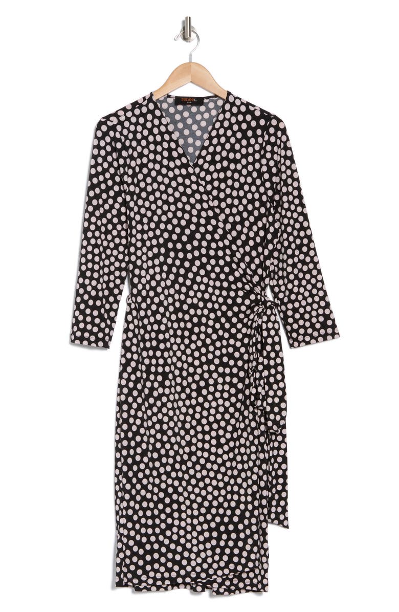 Renee C Polka Dot Long Sleeve Wrap Dress, Alternate, color, Black/ Blush
