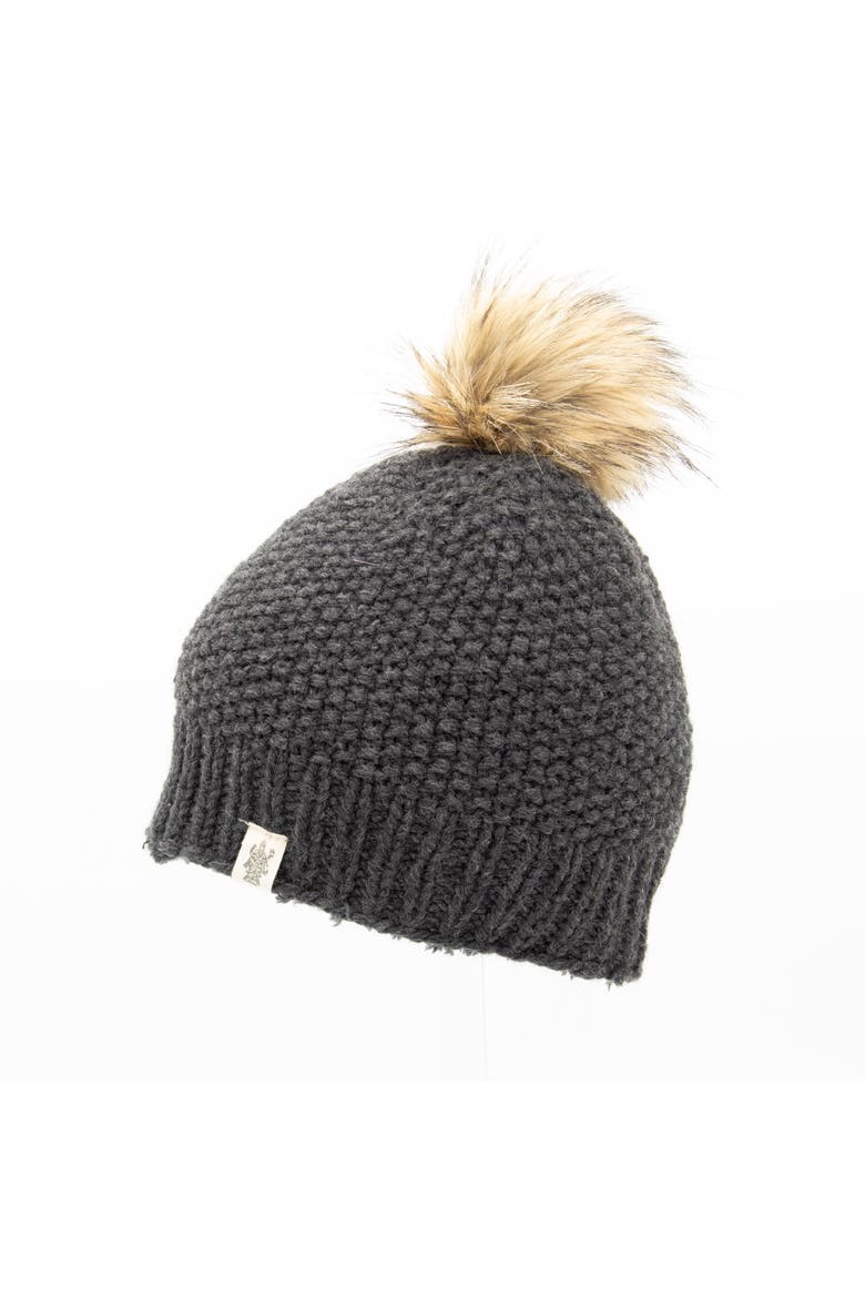 Moss Fur Pom Pom Hat, Main, color, Charcoal