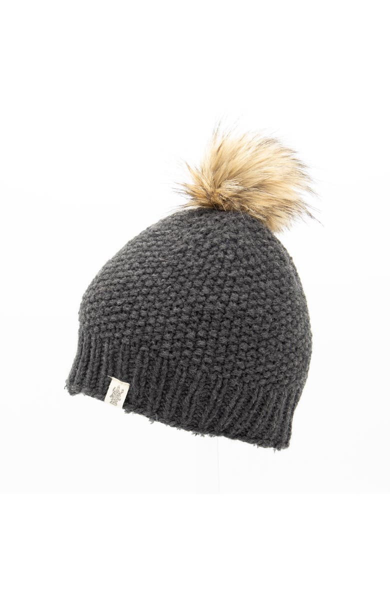 Nirvanna Designs Moss Fur Pom Pom Hat, Main, color, Charcoal
