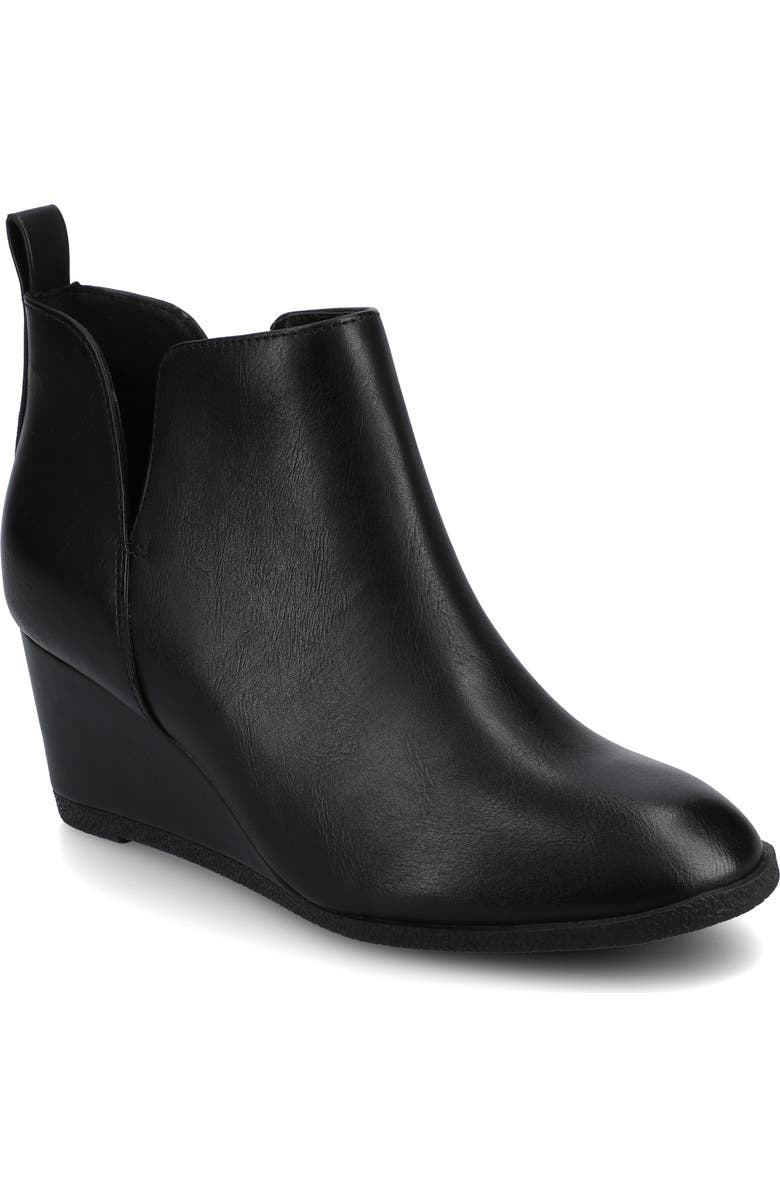 Journee Collection Mylee Perforated Wedge Bootie, Main, color, Black Pu