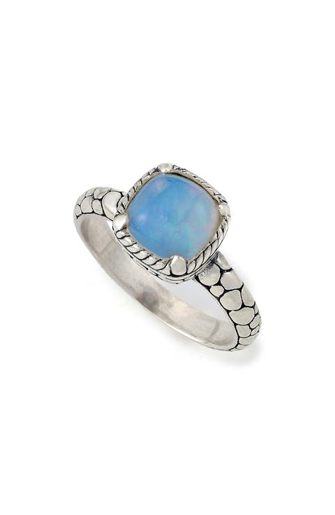 Sterling Silver Opal Cabochon Cushion Ring