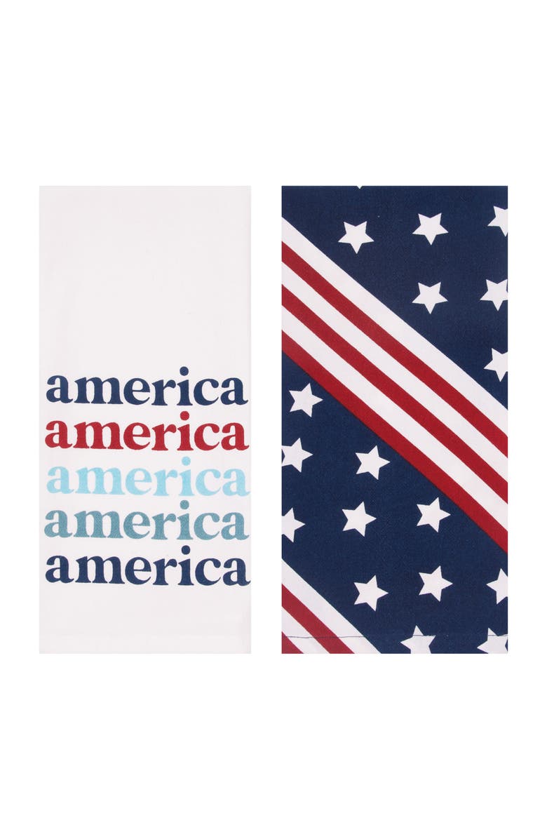 C&F Home America Star Patriotic 100% Cotton Set of 2 Handtowels, Alternate, color, Blue