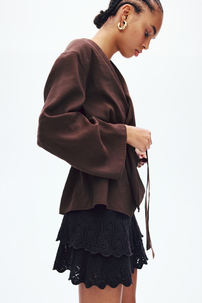 Oversized Tie-belt Blazer, Alternate, color, Dark brown
