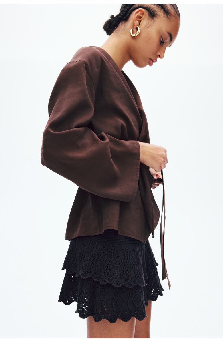 H&M Oversized Tie-belt Blazer, Alternate, color, Dark Brown
