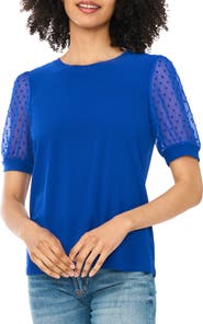 CeCe Clip Dot Puff Sleeve Top