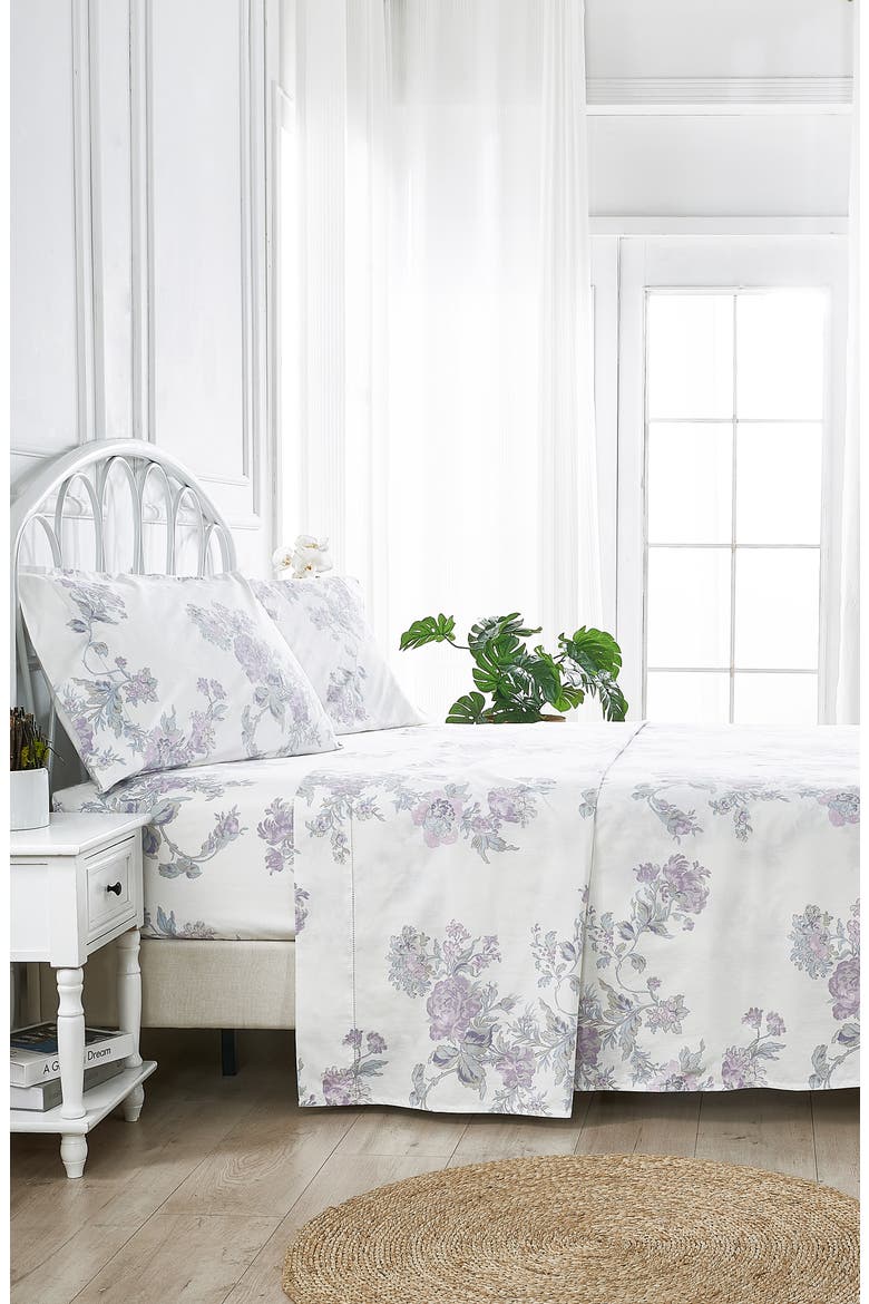 Rose 200 Thread Count Percale Cotton Sheet Set, Alternate, color, VIOLET