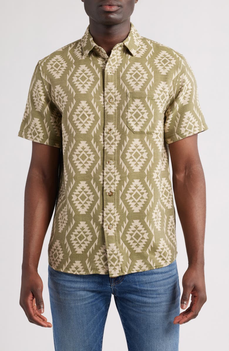 Pendleton Gateway Print Short Sleeve Cotton Button-Up Shirt, Main, color, Cascadia Green