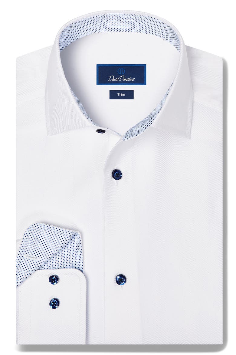 Trim Fit Herringbone Shirt, Main, color, WHITE