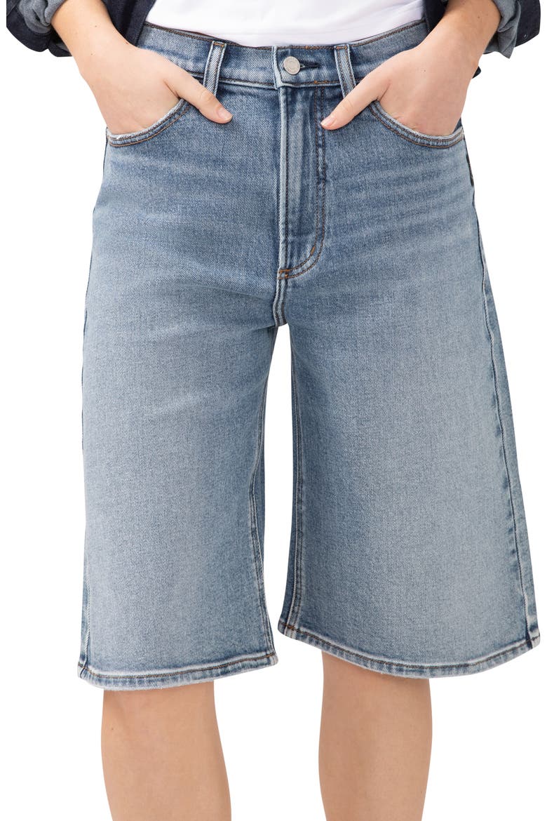 Be Easy High Waist Long Denim Shorts, Alternate, color, VISTA