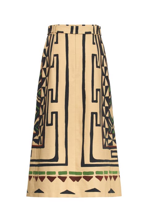 Printed Canvas Skirt With Belt