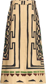 Maison Common Printed Canvas Skirt With Belt