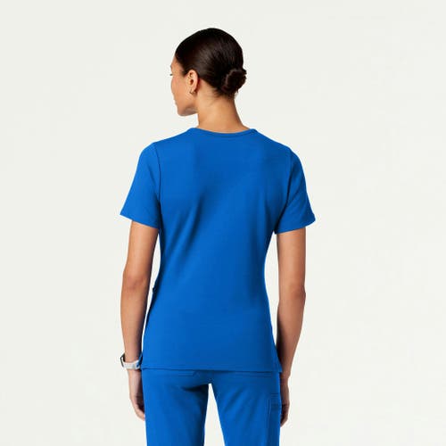Jaanuu 2-pocket Slim Knit V-neck Scrub Top In Blue