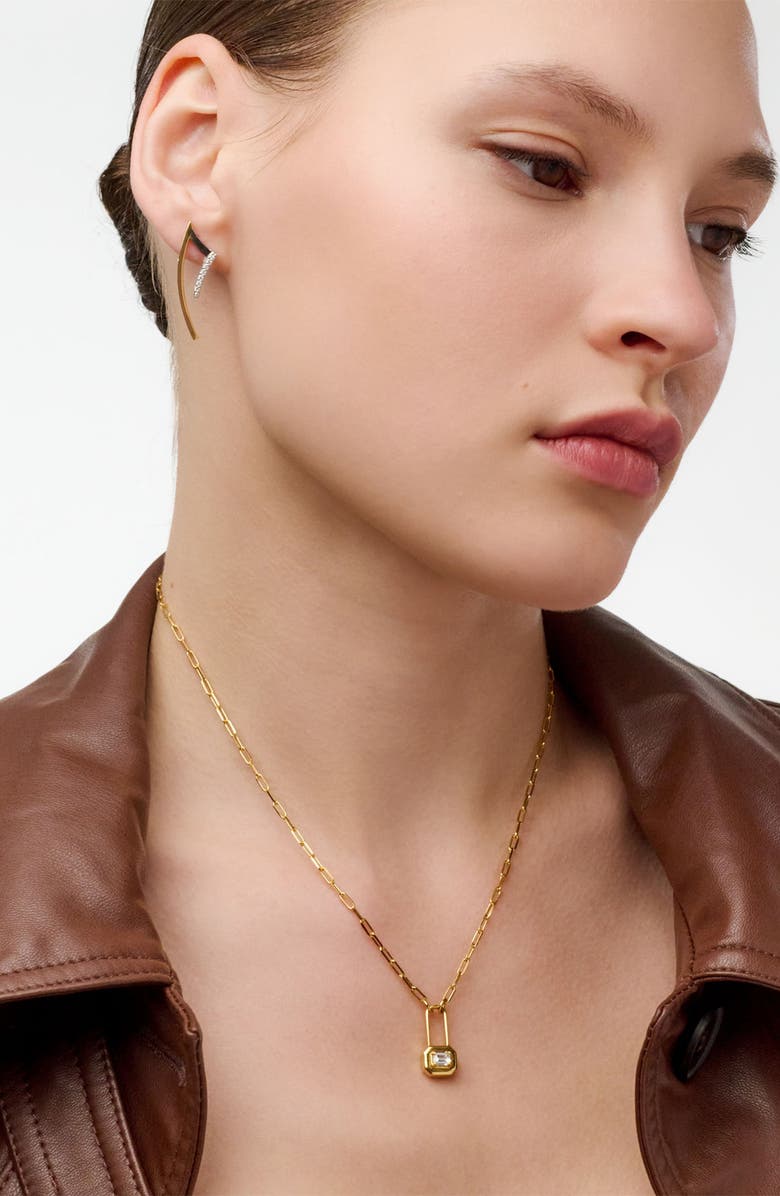 Oak & Luna Lock & Luna charm with Emerald cut Moissanite, Alternate, color, Gold Vermeil