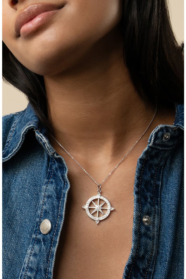 Adventure Compass Pendant Necklace, Alternate, color, SILVER