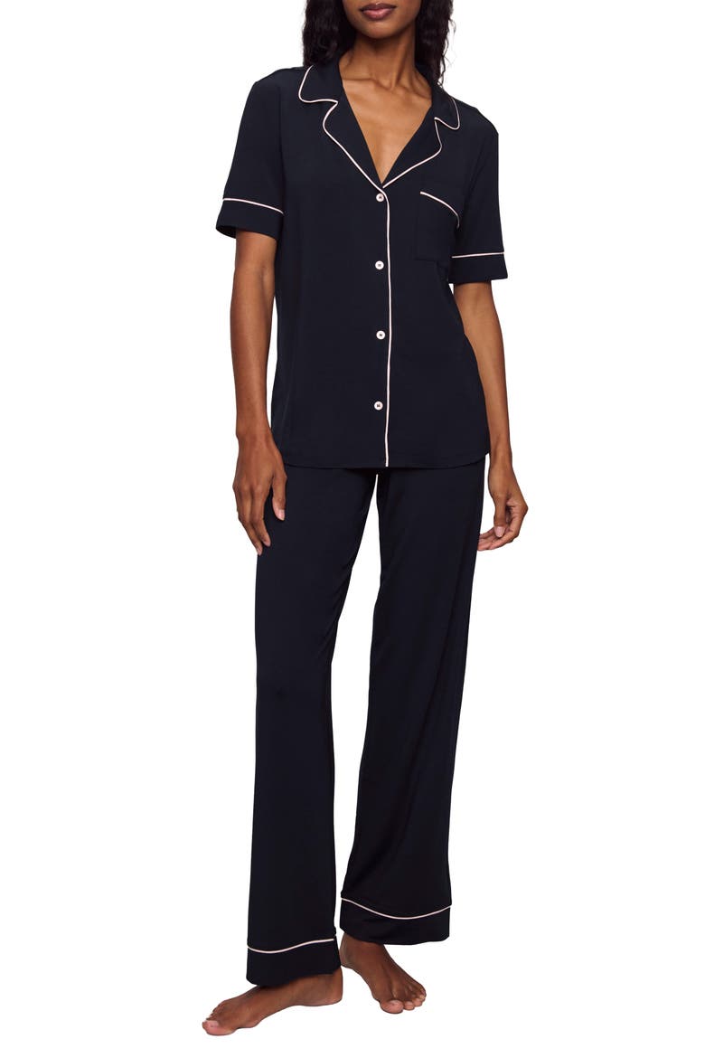 Gisele Short Sleeve Pant Pajamas, Main, color, BLACK/ SORBET PINK