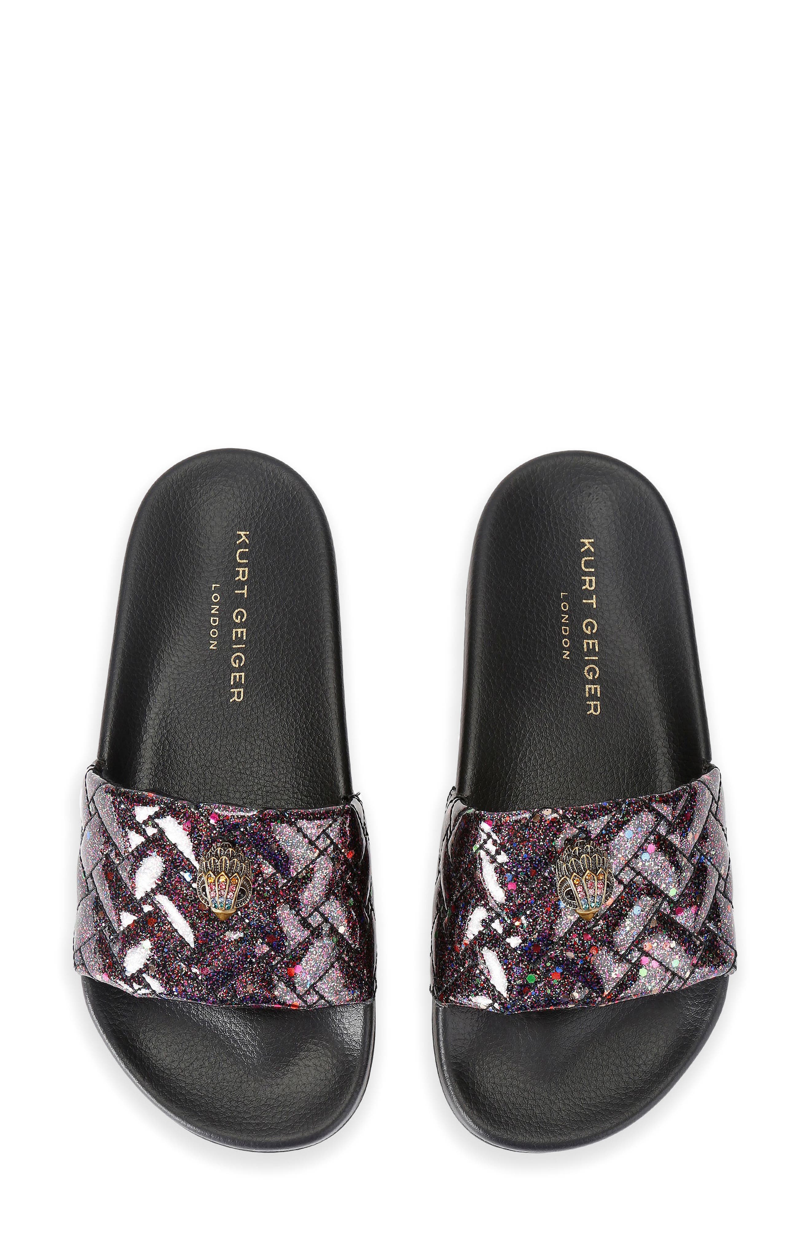 Meena Eagle Faux Leather Slide Sandal, Alternate, color, CHARCOAL