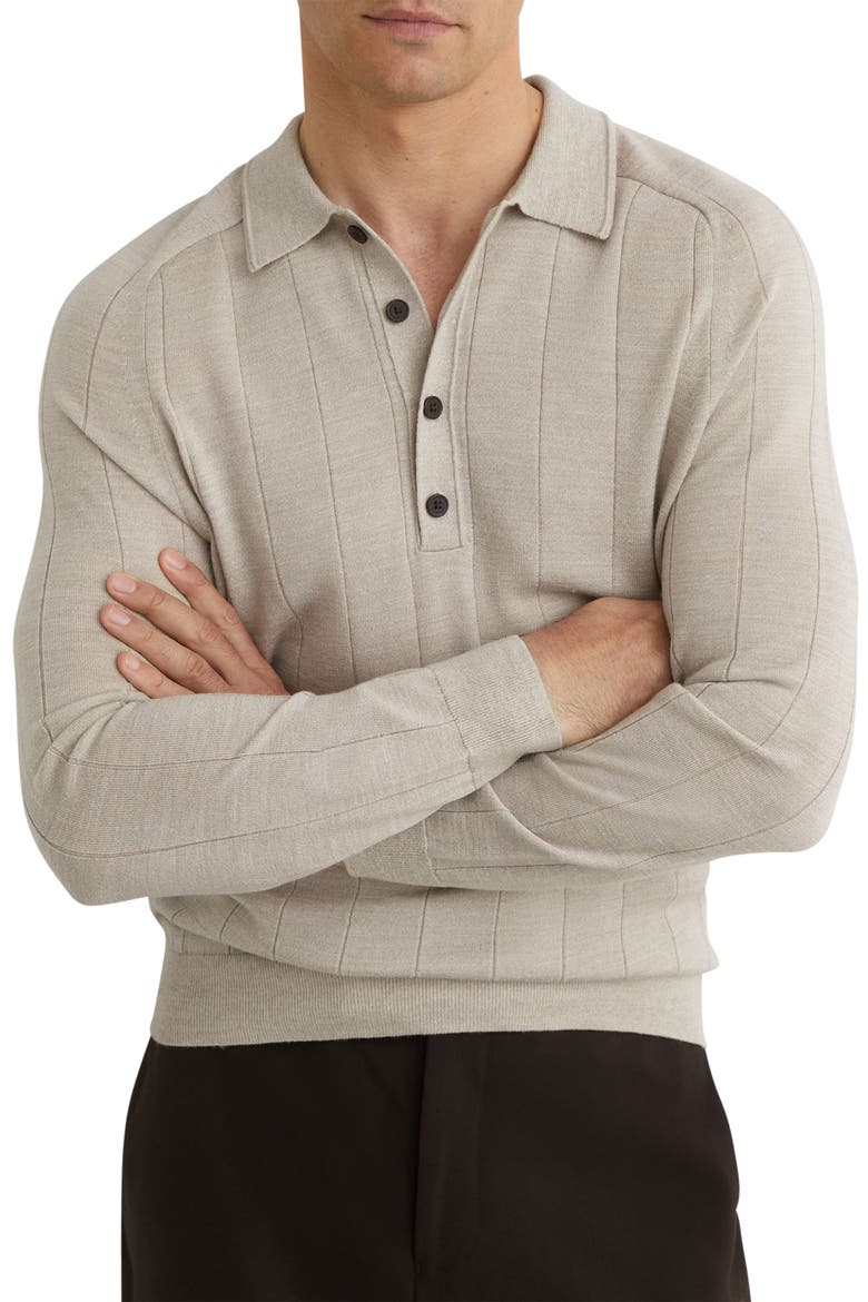 Greyson Wool Long Sleeve Polo, Main, color, STONE MOULINE