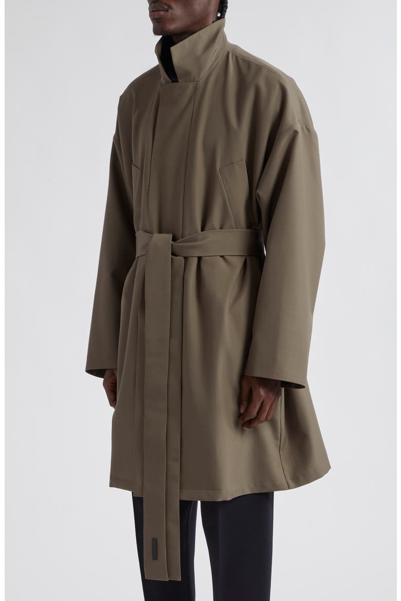 Virgin Wool Crepe Three-Quarter Length Trench Coat, Alternate, color, 206 - WOOD