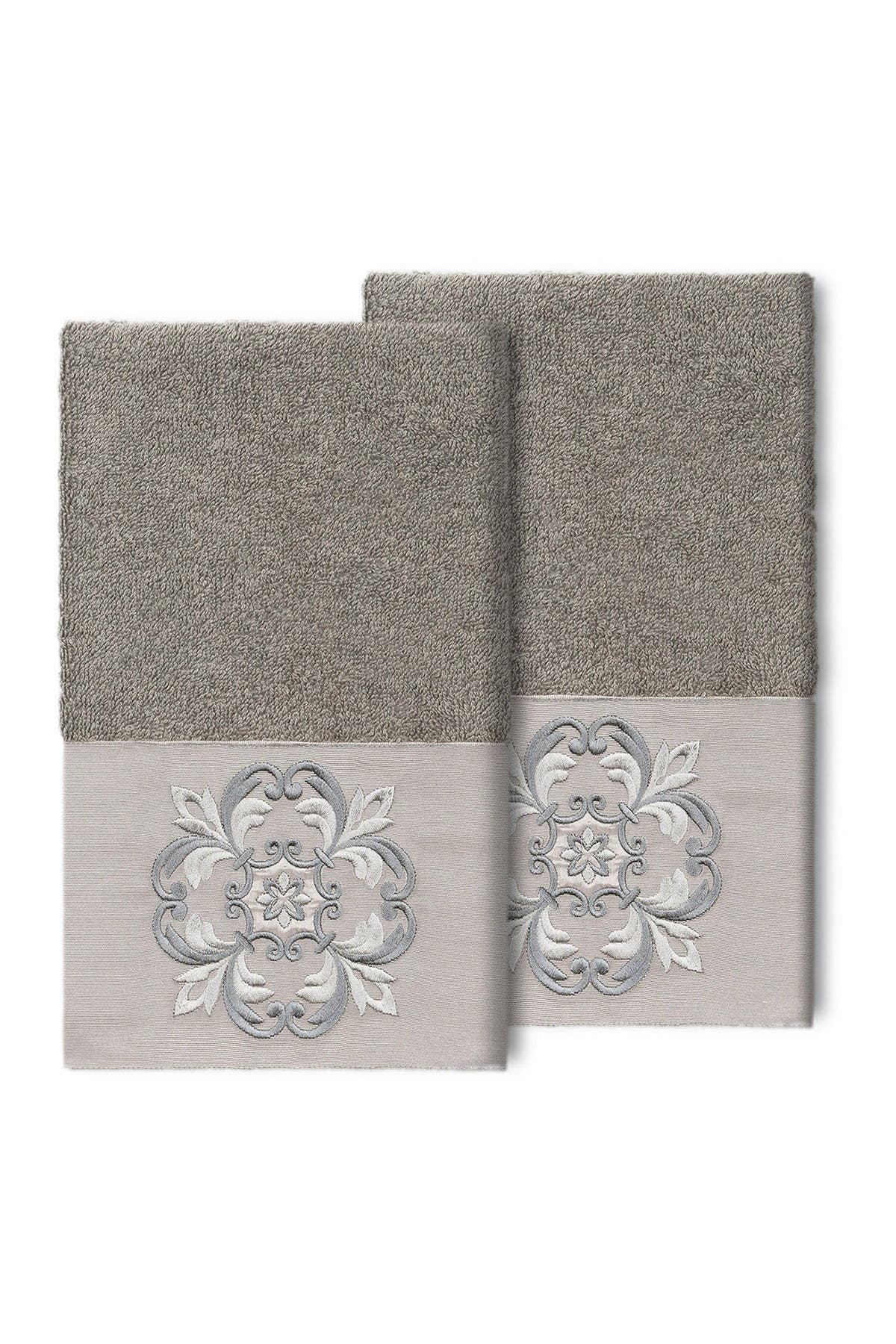 Linum Home Textiles Alyssa Embellished Hand Towel - Set of 2 - Dark Gray