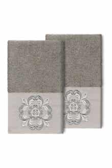 Linum Home Textiles Alyssa Embellished Hand Towel - Set of 2 - Dark Gray