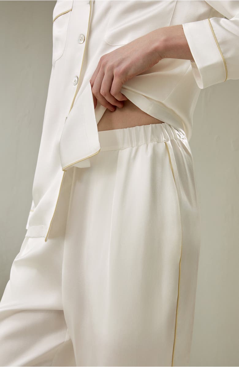 Lilysilk Gold Piping Silk Pajamas Set, Alternate, color, Natural White