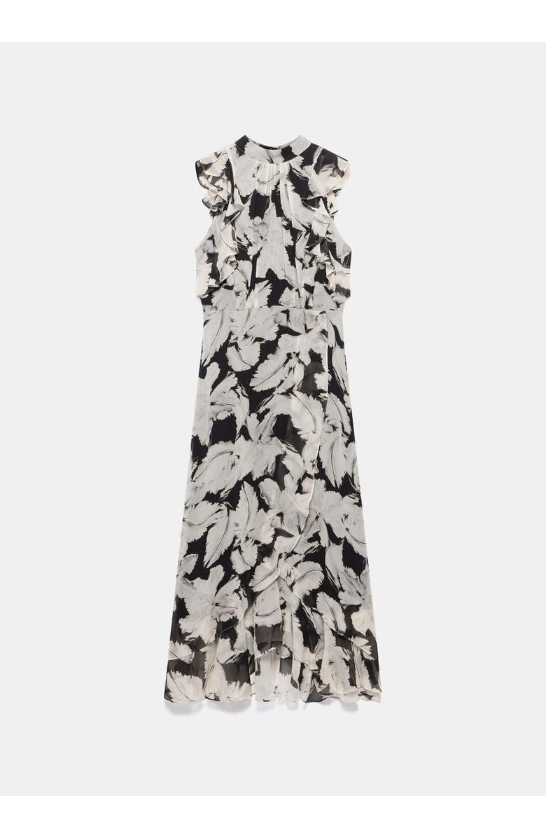 MINT VELVET Feather Print Midi Dress, Alternate, color, Black