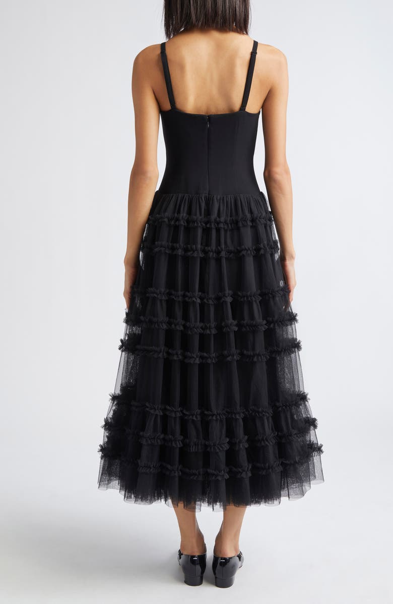 Cinq à Sept Zoella Ruffle Jersey & Mesh Dress, Alternate, color, Black