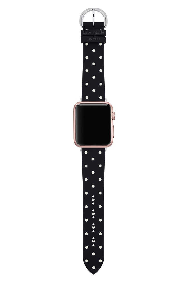 dot print 20mm silicone Apple Watch® band, Alternate, color, BLACK