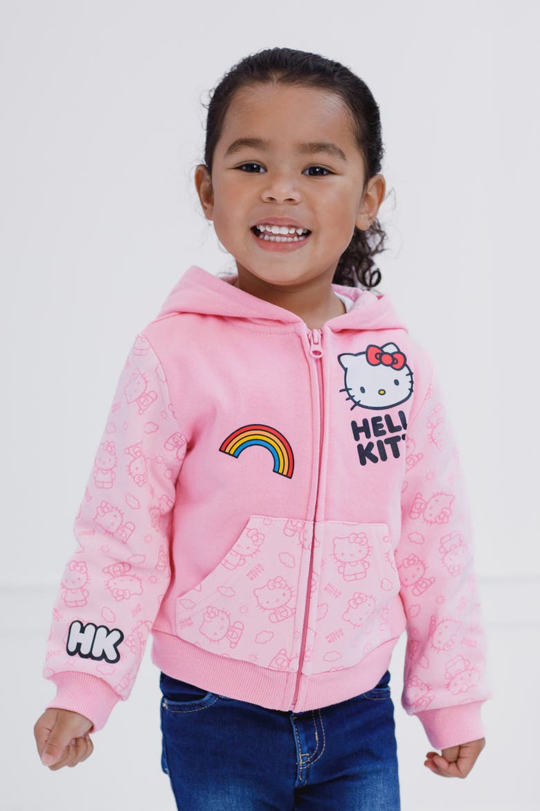 Hooded Ears Fleece Zip-Up Hoodie, Alternate, color, Hello Kitty Pink