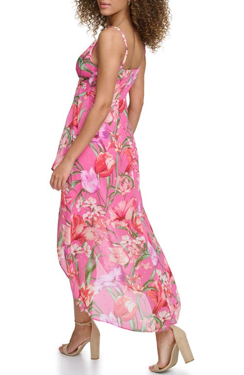 Siena Floral Long Sleeve Clip Dot Chiffon Midi Dress In Pink