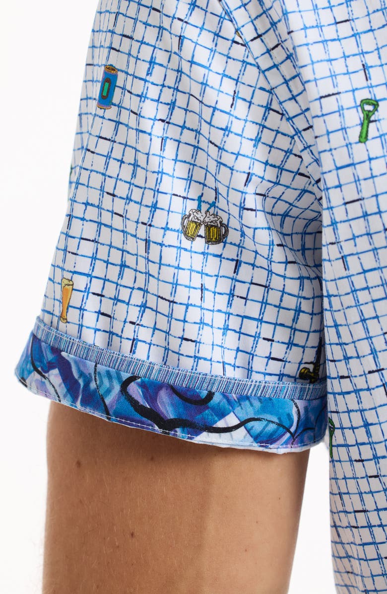Robert Graham Brew & Chew Short Sleeve Button-Up Shirt, Alternate, color, White