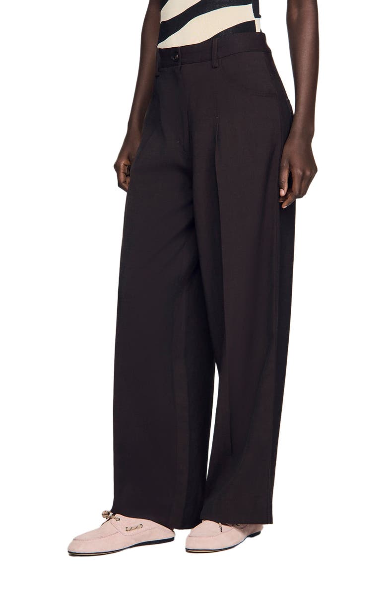 SANDRO Wide-leg trousers, Main, color, Brown