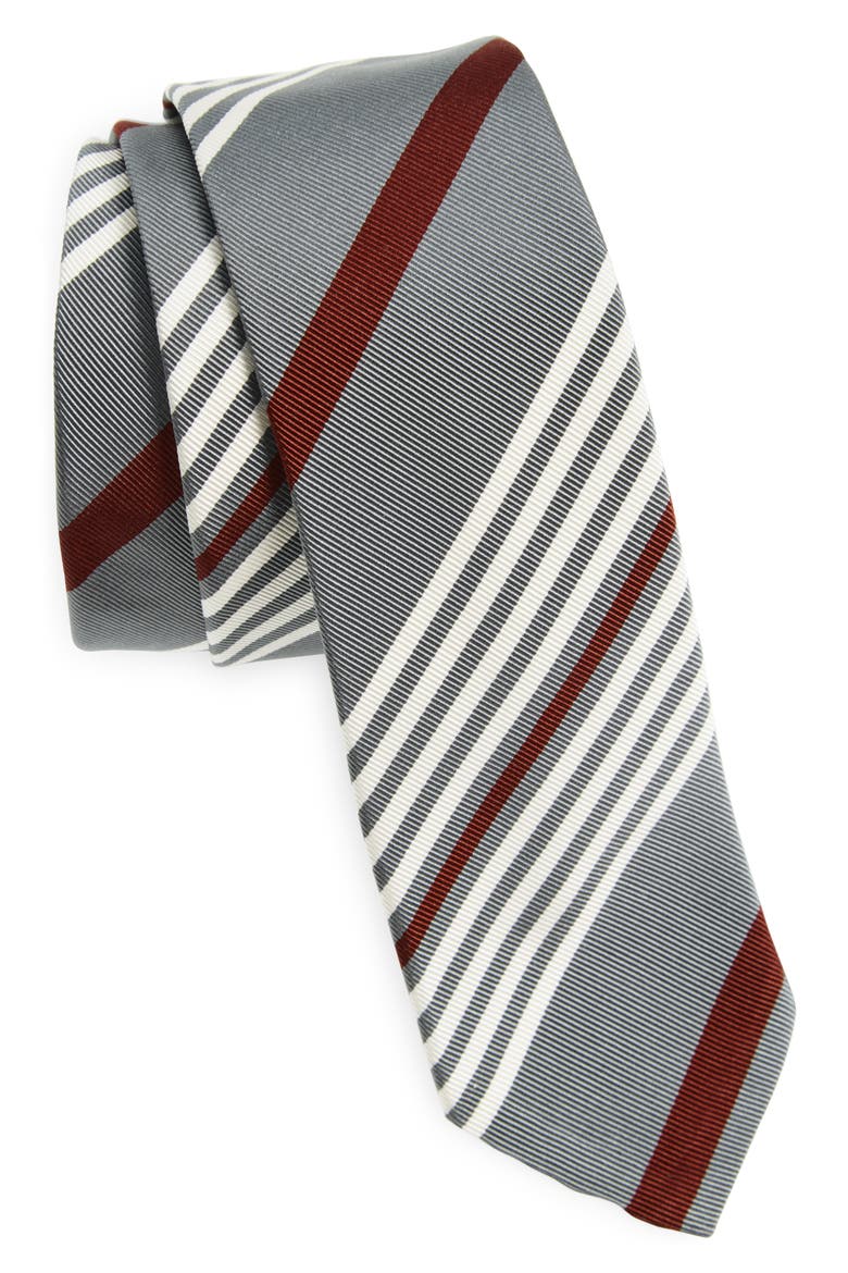 4-Bar Rep Stripe Silk & Cotton Tie, Main, color, BURGUNDY