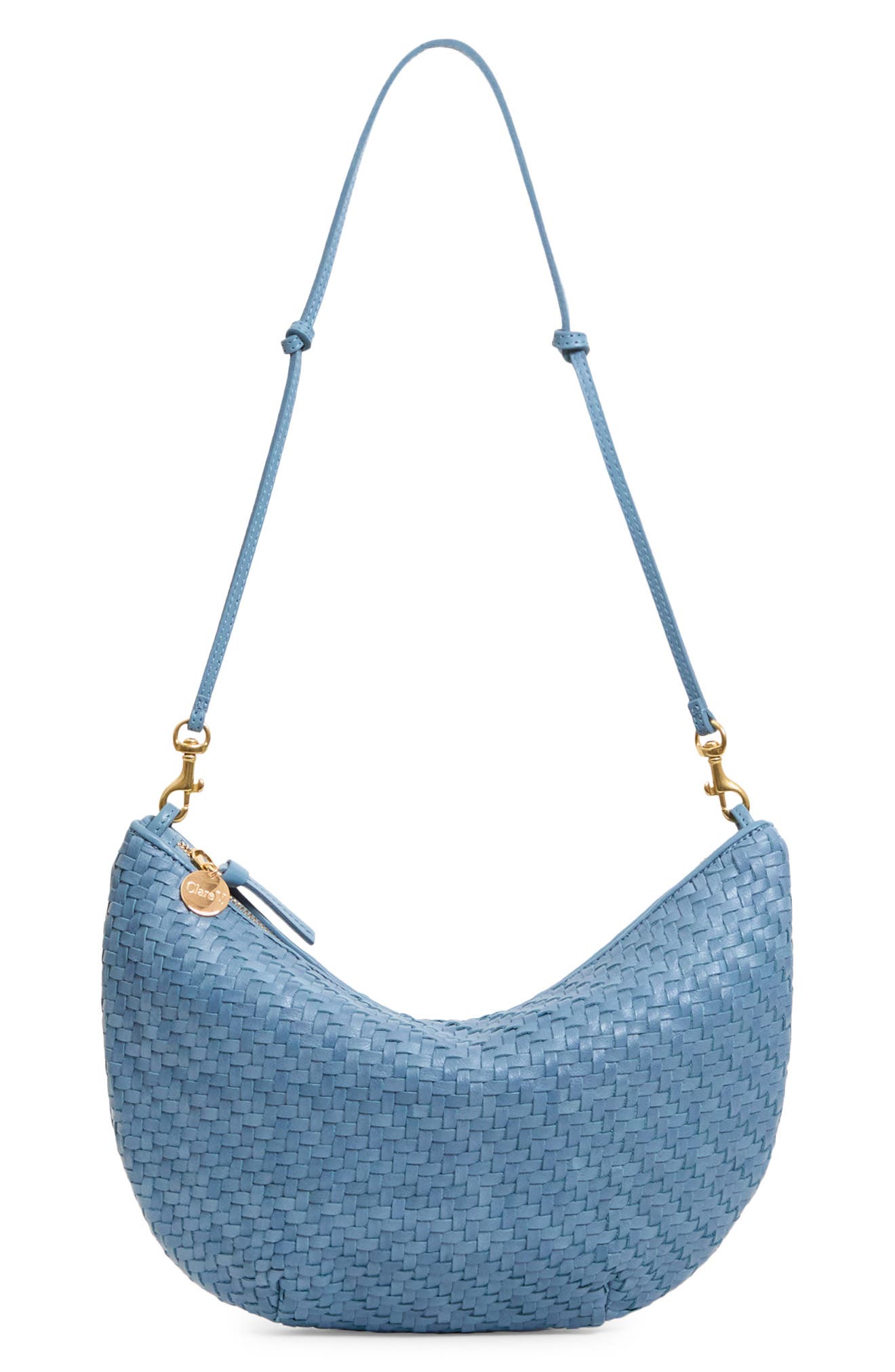 Lune Woven Zig Zag Leather Shoulder Bag, Main, color, DUSTY BLUE