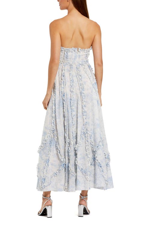 Mac Duggal Floral Cotton Ruffle Strapless Gown
