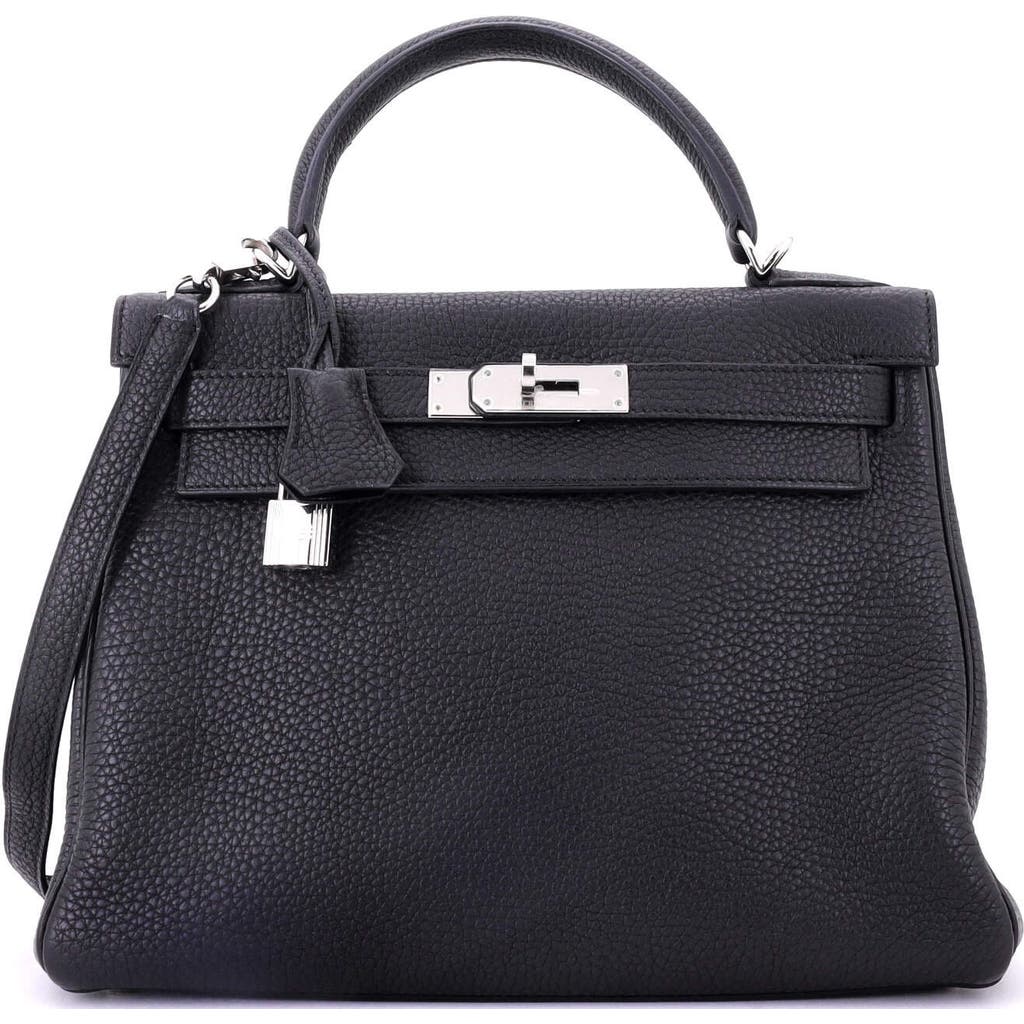 Pre-owned Hermes Hermes Kelly Handbag Black Togo With Palladium Hardware 28 In Black