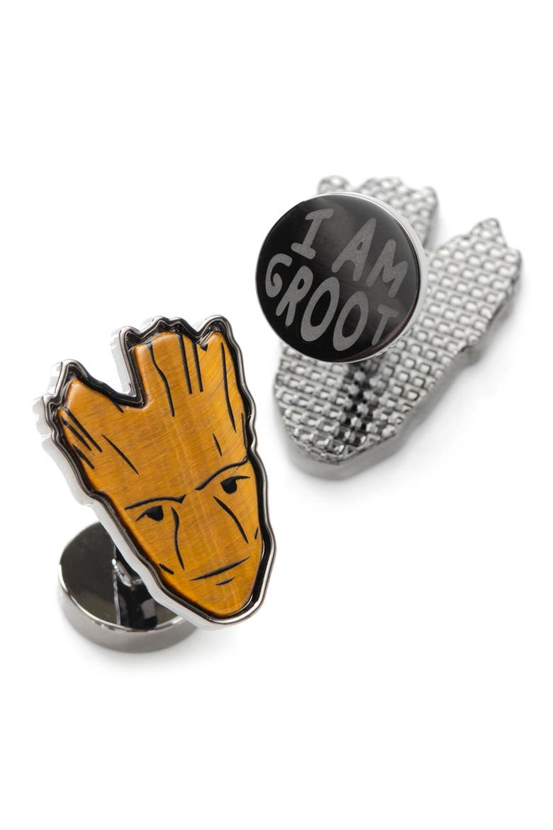 I Am Groot Tiger's Eye Cuff Links, Alternate, color, BROWN