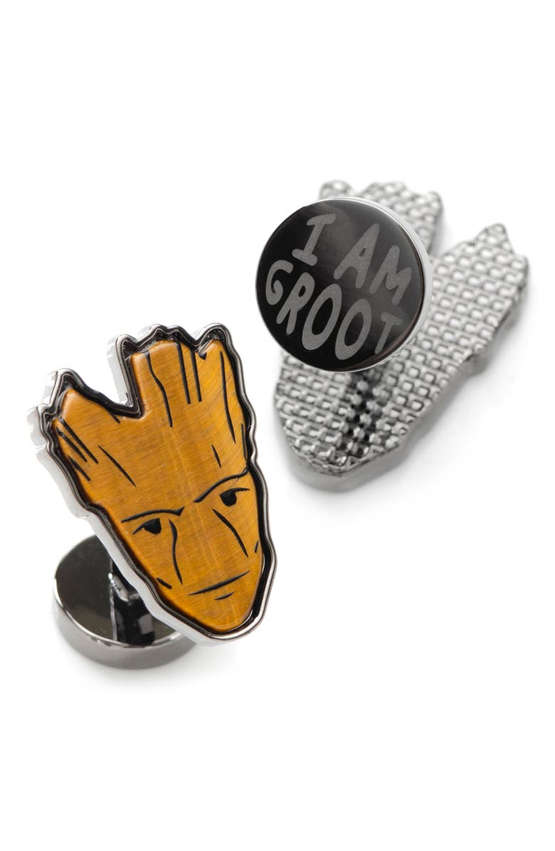 Cufflinks, Inc. I Am Groot Tiger's Eye Cuff Links, Alternate, color, Brown
