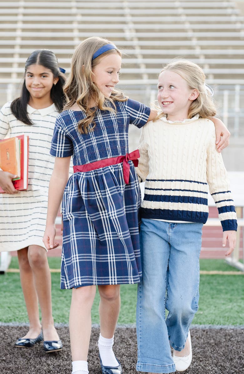 Hope & Henry Kids' Organic Smocked Short Sleeve Poplin Dress, Alternate, color, First Day Plaid