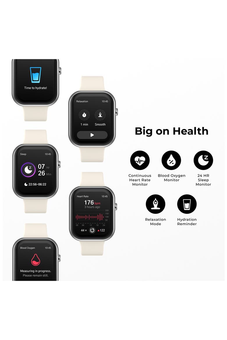 iTouch Air 5 Leather Strap Smartwatch, 36.8mm x 45.6mm, Alternate, color, GOLD/ BLACK