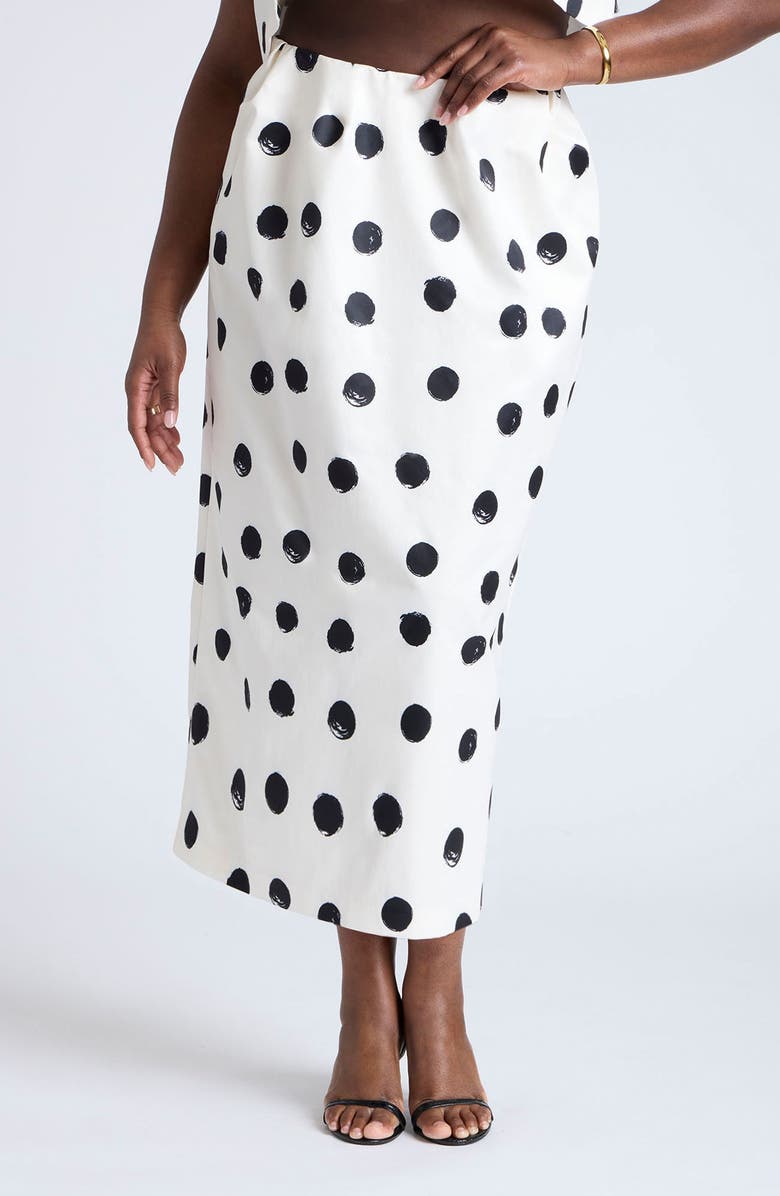 ELOQUII Polka Dot Column Maxi Skirt, Main, color,