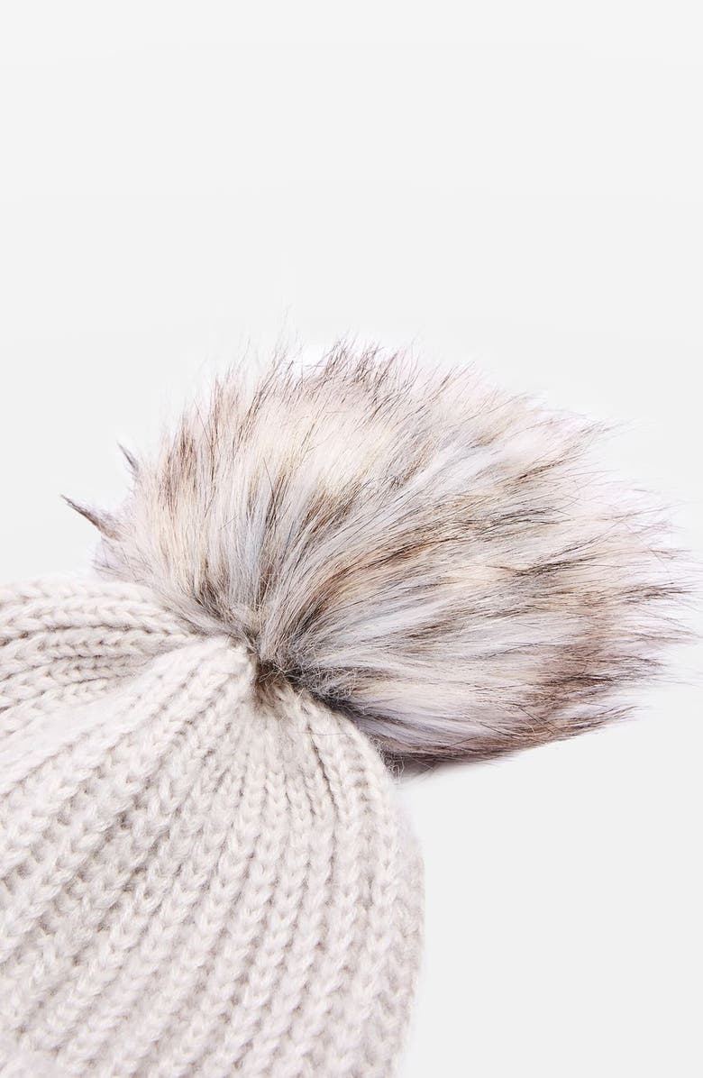 Topshop Faux Fur Pompom Beanie, Alternate, color, 