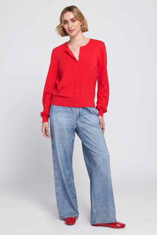 Elle Collection Fine Gauge Leight Weight Cardigan Sweater In Red