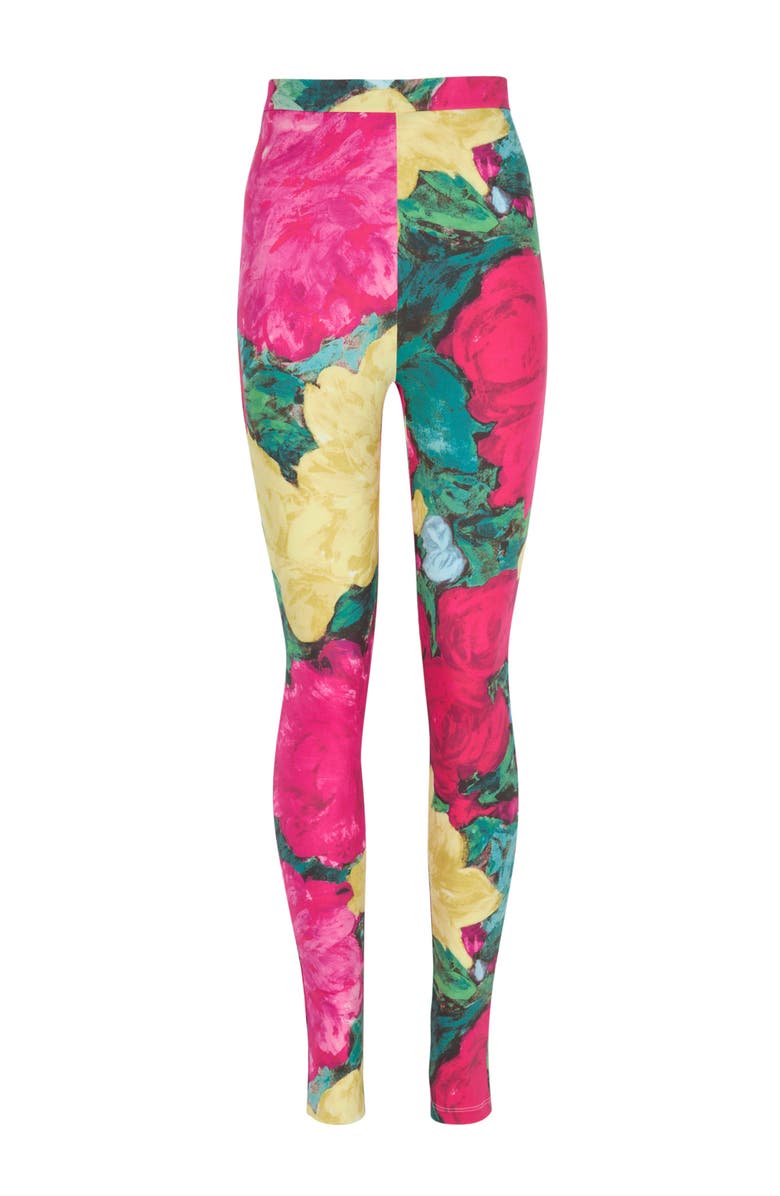 Balmain Jersey leggings with roses print, Main, color, Multicolor